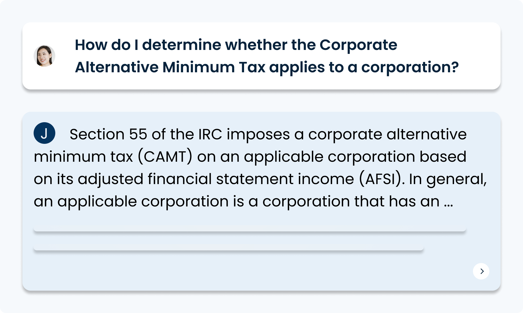 screenshot of Ask Blue J